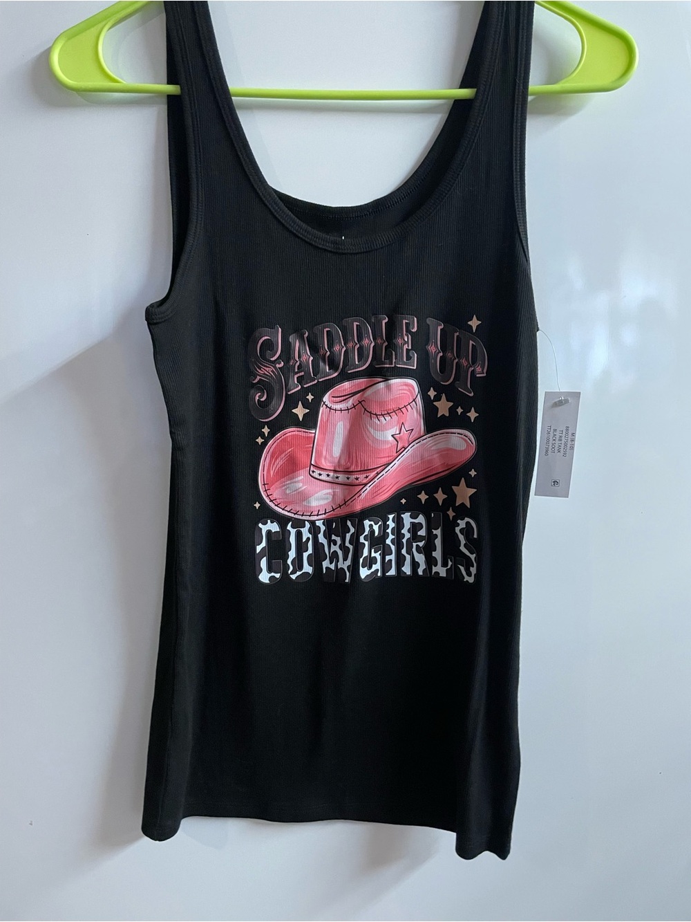 Girls' Black Tank Top with Pink Cowboy Hat Graphic
